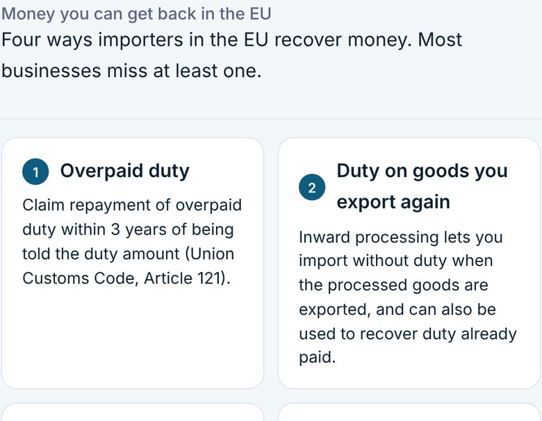 App result: four ways importers in the EU recover money